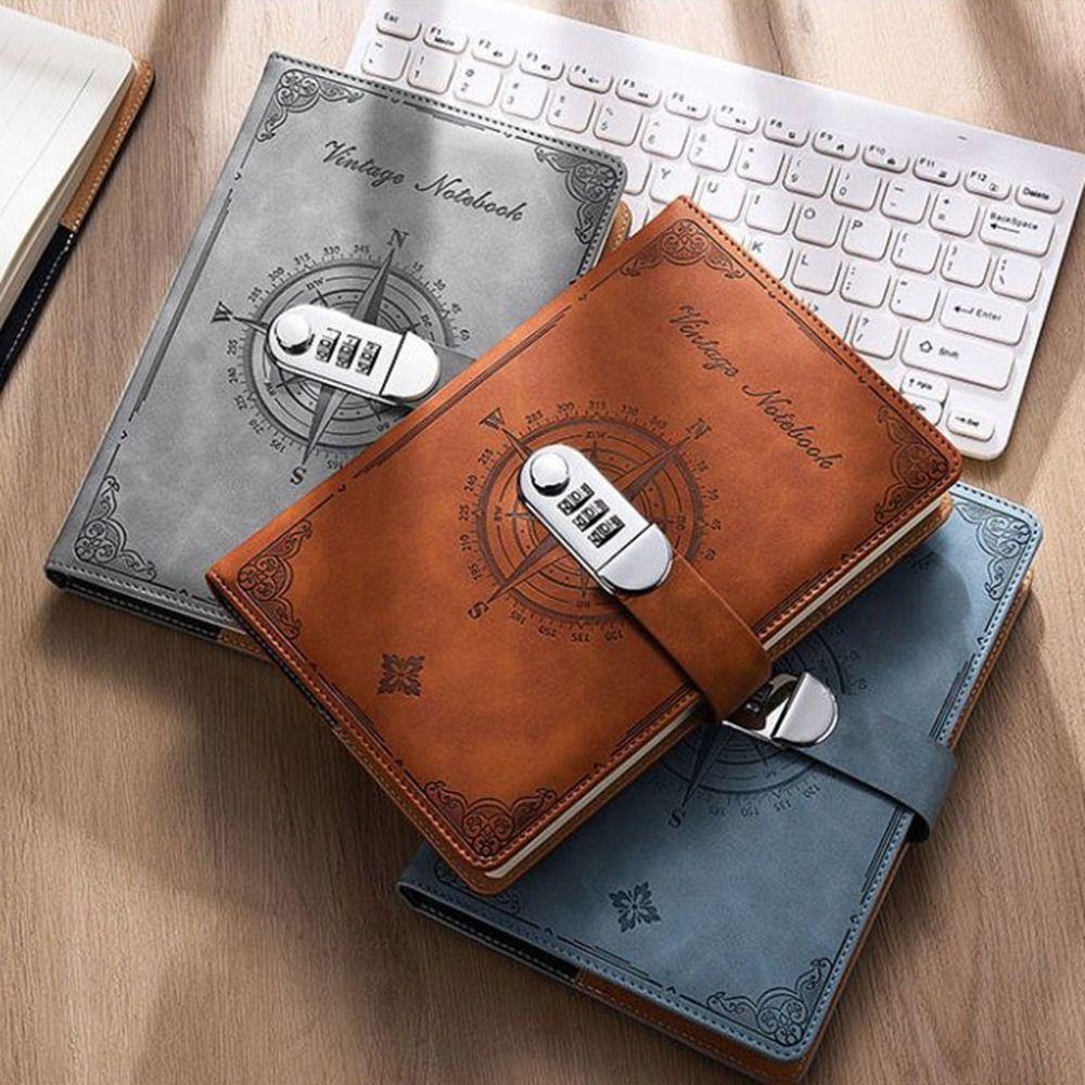 Diary Book A5 Notebook With Lock Stationery Travelers Journal Retro Password Notebook Student
