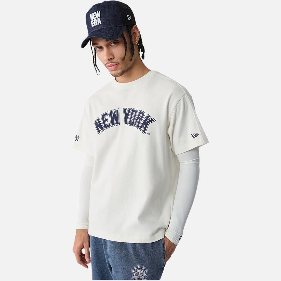 New Era × MLB Нью-Йорк Янкиз Свободная Повседневная Футболка с Принтом Букв с Круглым Вырезом Летняя Американская с Коротким Рукавом Унисекс Топы 14529285