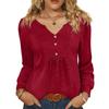 Women's Fashionable Casual V-neck Blouse Button Long-sleeved Pullover T-shirt Top