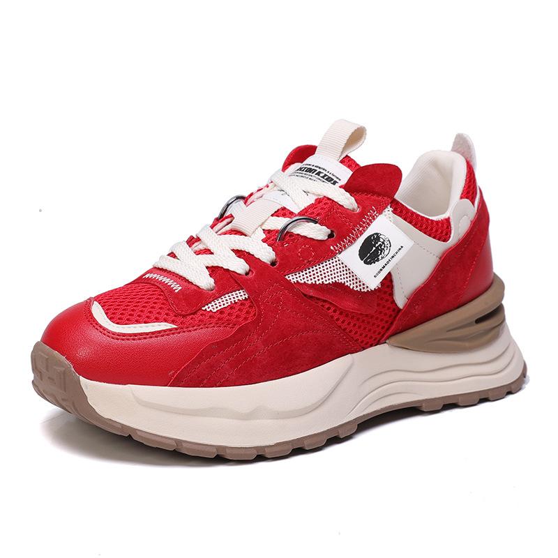 Корейская версия женской обуви «Четыре сезона», новый цветной блок, модные повседневные кроссовки на толстой подошве из сетки