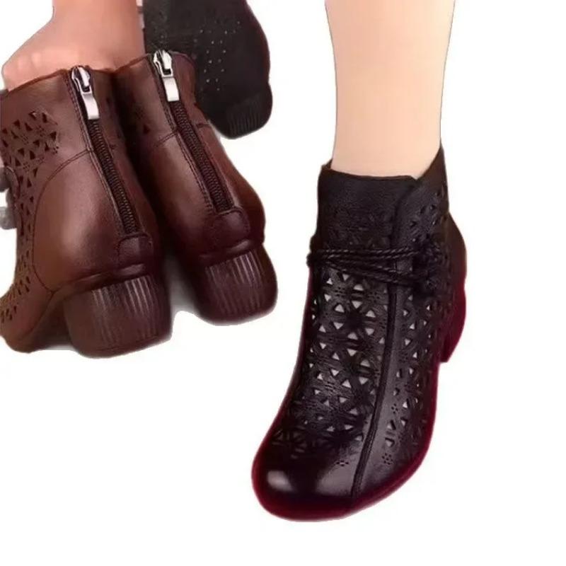 Новые женские модные ажурные ботильоны на среднем каблуке с мягкой подошвой, ретро дышащая удобная обувь 2025
