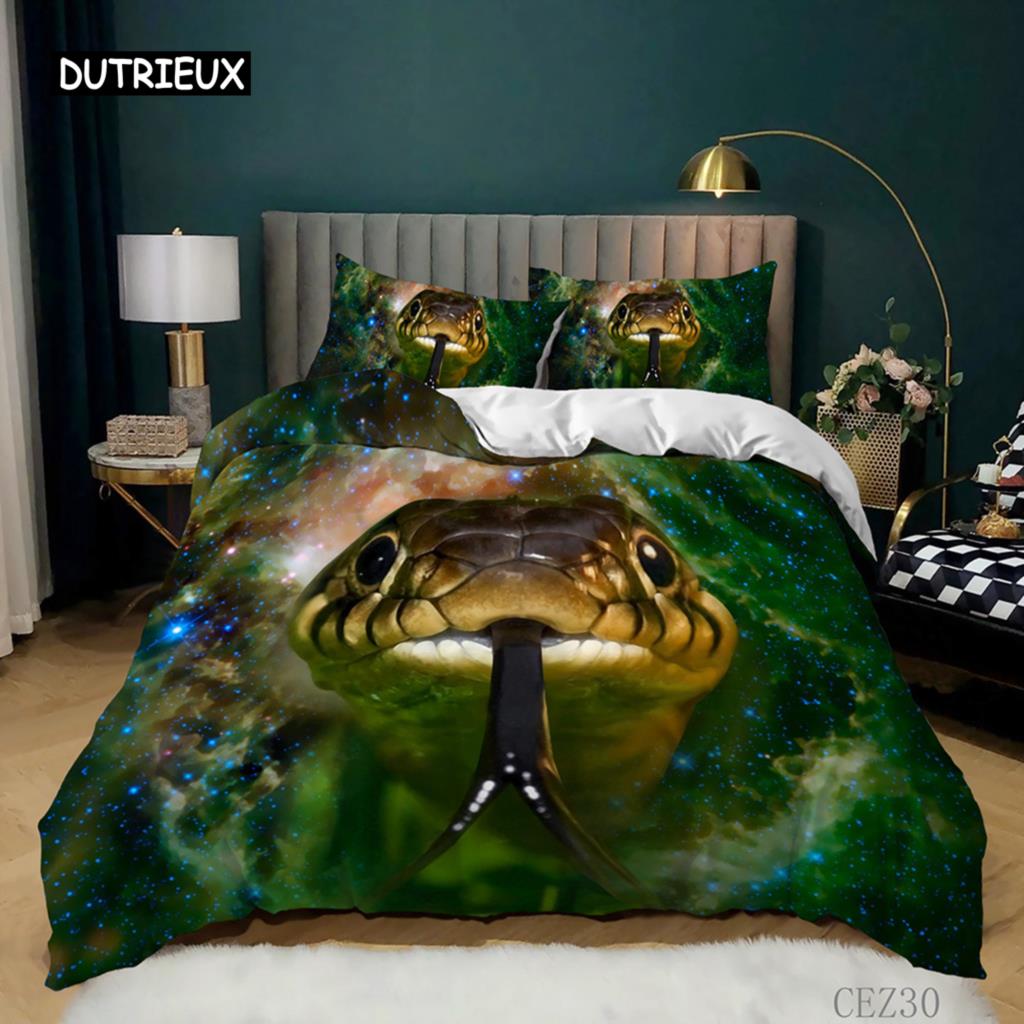 Комплект постельного белья с 3D-змеей King Size, комплект постельного белья с изображением диких животных и ужасов, полиэстер, жуткий чехол в стиле дикой природы