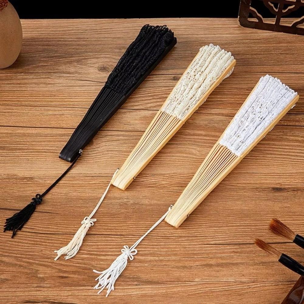 Hollow Ribs Vintage Lace Hand Fan Tassel Pendant Dance Handheld  Fan  Party Accessories