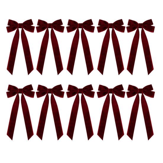 10 шт. Бархатные рождественские банты 5" X 10" Винтажные банты из ленты Украшения для рождественской елки Деревенские поделки Подарочные банты для дерева Венка Гирлянды Праздничный декор