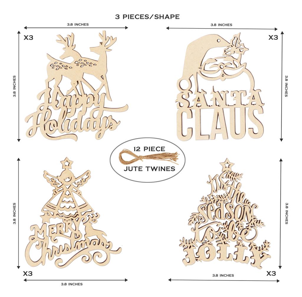 Inkdotpot 18 шт. Рождественские украшения, незаконченные деревянные лазерные вырезы в форме дерева/колокольчика, подвесное украшение