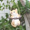 Милая статуэтка-качели из смолы для маленькой кошки, сада, домашнего офиса, комнаты, подвесного дерева, декоративная статуэтка, украшение для питомца с веревкой