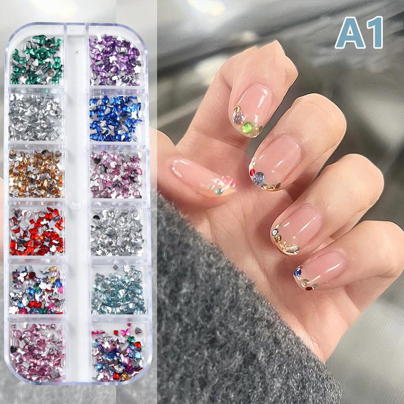 12 Grid Mini Nail Flat Back Beautify Nails Diy Decorative 3D Manicure Nail Art Decorations For Girls