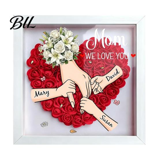 Shatterproof Acrylic Frame Personalized Mommy I Love You Flower Shadow Box Custom Names Holding Hands Gifts for Mom Grandma from Daughter or