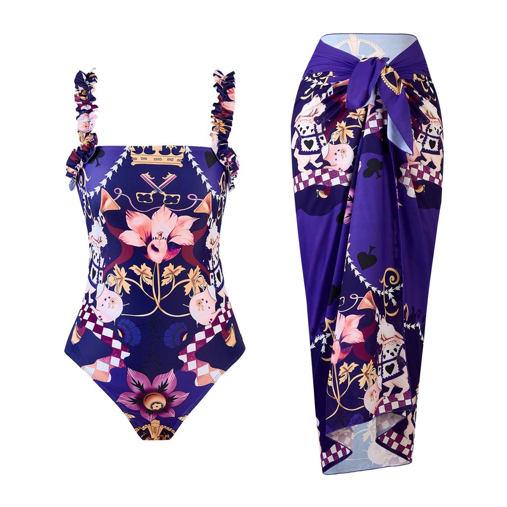 New One-piece Printed Swimsuit Women's Swimsuit Chiffon Skirt Swimsuit Set