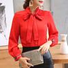 Fashion Bow Tie Collar Elegant Women Blouses Casual Embroidery Floral Loose Women Shirts Tops Solid Long Sleeve Simple Office Ladies Blouse 0726