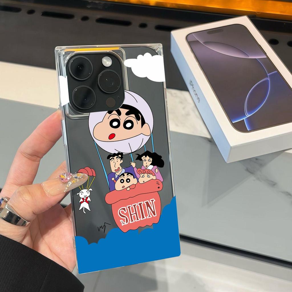 Clear Square Back Tube Case Protection For iPhone 12 14 Pro Max 13 16 ProMax 15 Plus 11 Anti-Oxygen,Anime Crayon Shinchan Pattern Casing