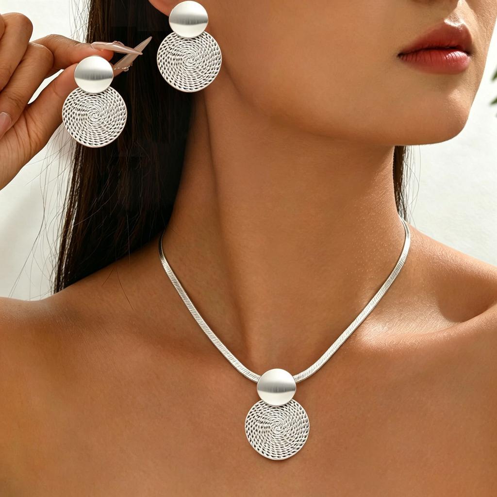 European and American jewelry, unique metal circular spiral pendant design earrings, versatile long necklace, niche accessories