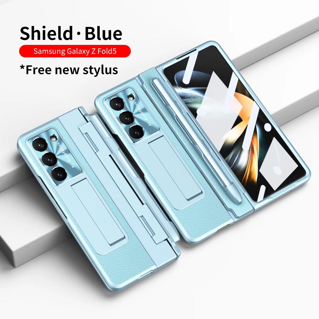 С сенсорной ручкой для Samsung Galaxy Z Fold 6 5 4 3 Чехол Винтажный кожаный держатель на шарнире Магнитный полноэкранный защитный складной чехол