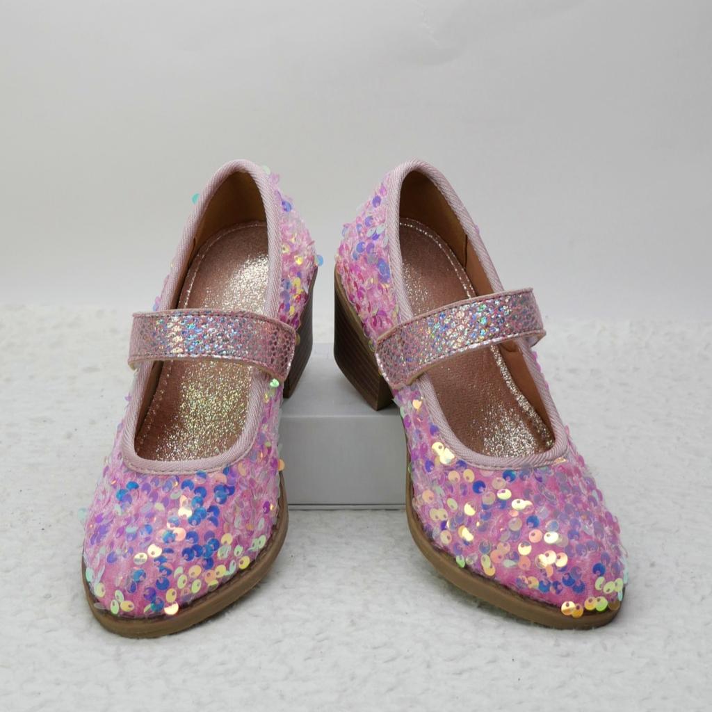 Girls High Heels Children Leather Shoes for Party Wedding Fashion Kids Sequins Princess Shoes Mary Janes 2024 Spring Autumn New
