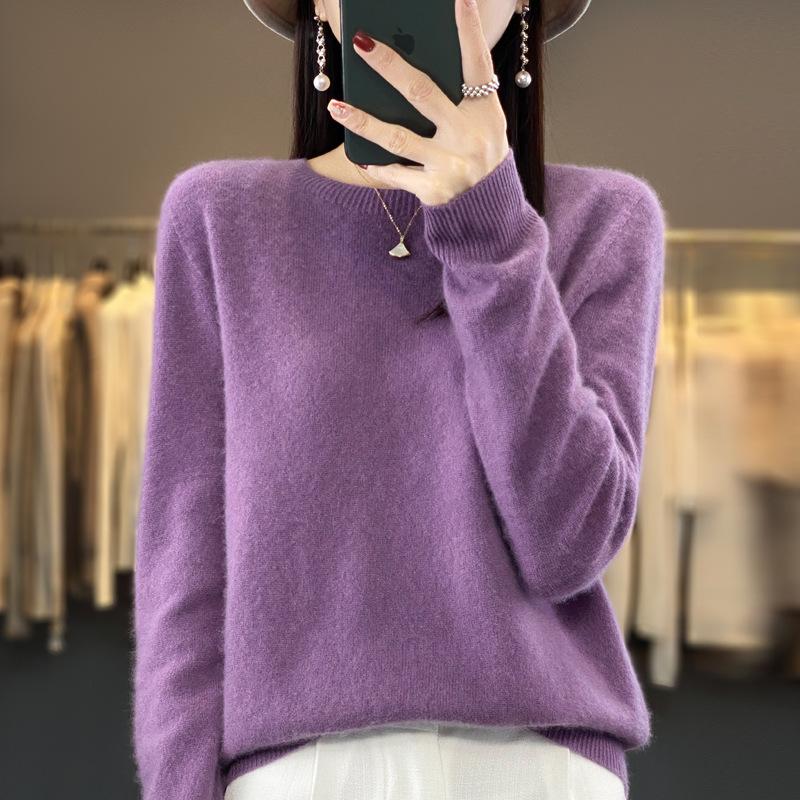 INDFS Женская мода Повседневный Осень Зима Однотонный Принт Длинный Рукав О-Образным Вырезом Свитера