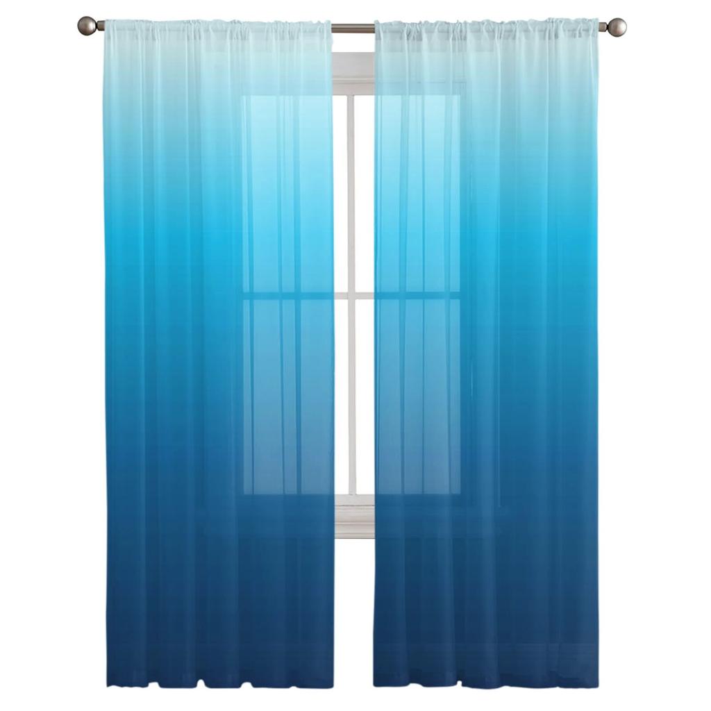 Синий градиентный занавес, тюль на окно для гостиной, спальни, кухни, украшения для окон, шторы
