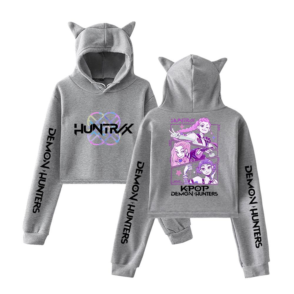 New KPop Demon Hunters Cartoon Pullover Girls Casual Cat Cropped Hoodies Female Long Sleeve Sweatshirts Crop Top Women's Hoodie Sexy Tops