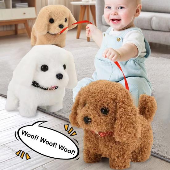 Electric Plush Dog Toy Baby Tummy Time Interactive Barking Tail Wagging Walking Puppy Toy Early Education Crawling Animal Toy Toddlers Boys Girls Gift
