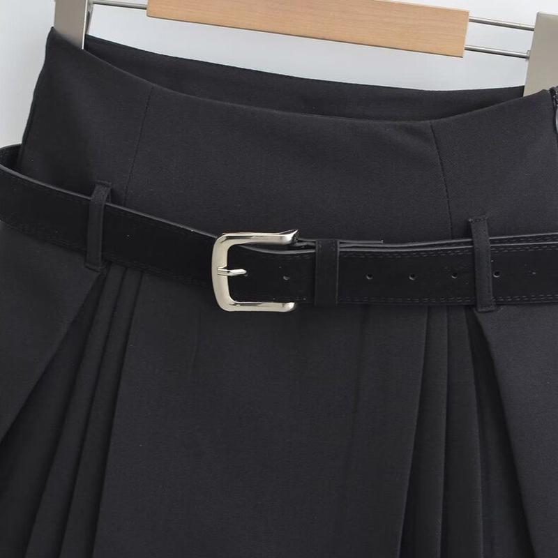 WTEMPO Короткие плиссированные юбки в стиле преппи для девочек с поясом. Женские повседневные серые и черные мини-юбки трапециевидной формы с высокой талией и защитными брюками. Уличная одежда.