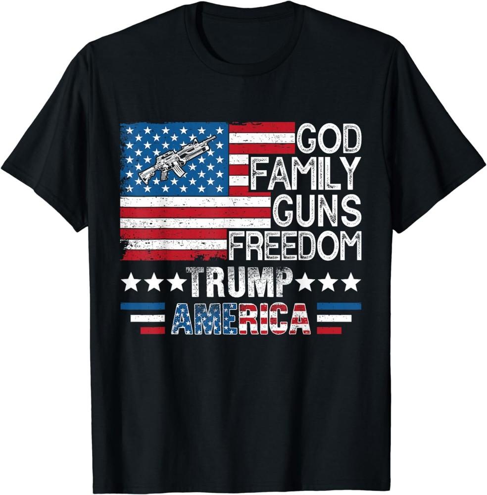 God Family Guns Freedom Pro Trump 2024 MAGA American Flag Unisex T-Shirt Unisex T-Shirt