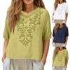 Женские вышитые топы с коротким рукавом и V-образным вырезом, свободные повседневные топы, ретро блузки