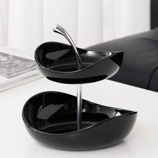 Двухъярусная фруктовница, многоярусная керамическая ваза для фруктов с металлическим подставкой, безопасна для посудомоечной машины, угловой органайзер для кухонной столешницы для фруктов, закусок, тортов