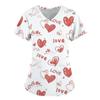 Women Working Uniform Smile Heart Print Cartoon Cat Dog Short Sleeve V-neck Tops Femme Blouse Nurse Work Wear Medical Uniforms