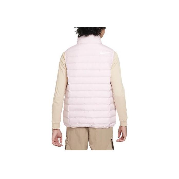 Nike Принт логотипа Swoosh, воротник-стойка, молния, повседневный жилет, детские жилеты, розовый FV2520-663