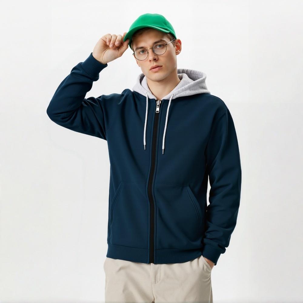 Men's Zip-Up Hoodie Sweatshirt Casual Fleece Jacket with Drawstring Hood Front Pockets Comfortable Streetwear for Autumn & Winter