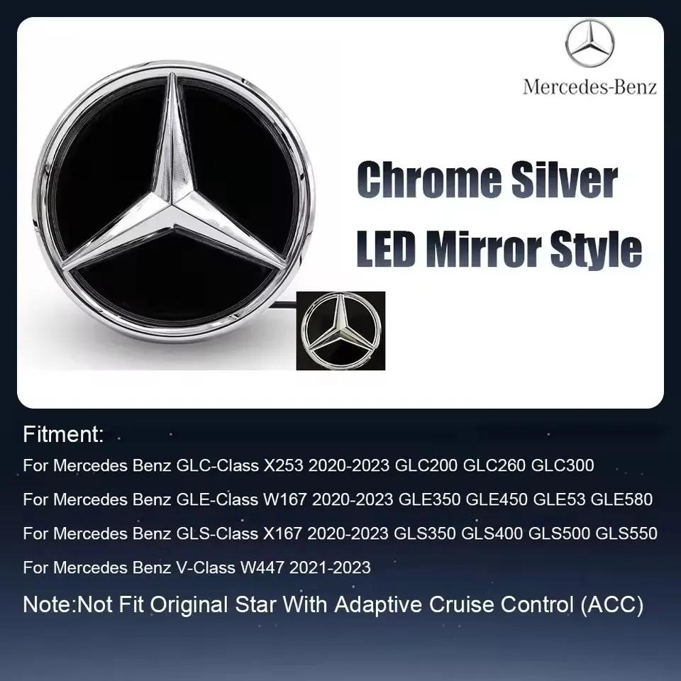 AABGY1 Fit For Mercedes Benz Chrome Silver Front Grille Mirror Star LED White Illuminated Emblems X253 W167 X167 W447 2020-2023