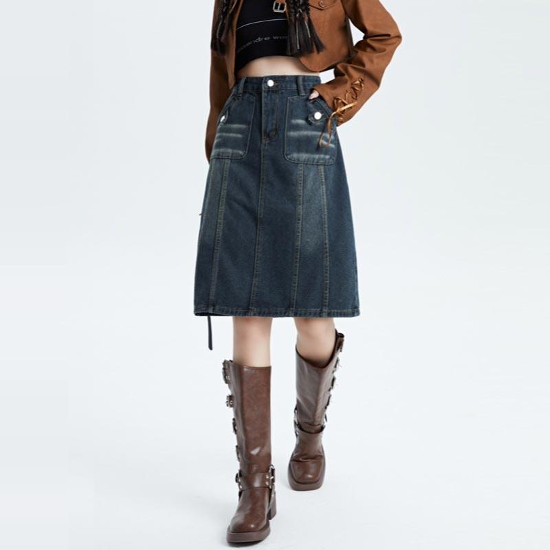 Плюс размер женская джинсовая юбка весна осень винтажная уличная свободная А-силуэт средней длины юбка повседневная одежда Y2K