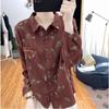 Korean Cotton Linen Floral Long Sleeved Shirt Women's Autumn Blouses Digital Printed Fashion Top Retro Base Shirt