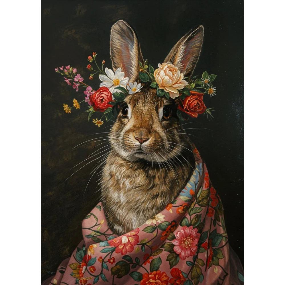 Retro Animals Posters Lion Wolf Rabbit Cat Dog Turtle with Flowers Print Canvas Painting Wall Art Picture Home Room Decor Mural