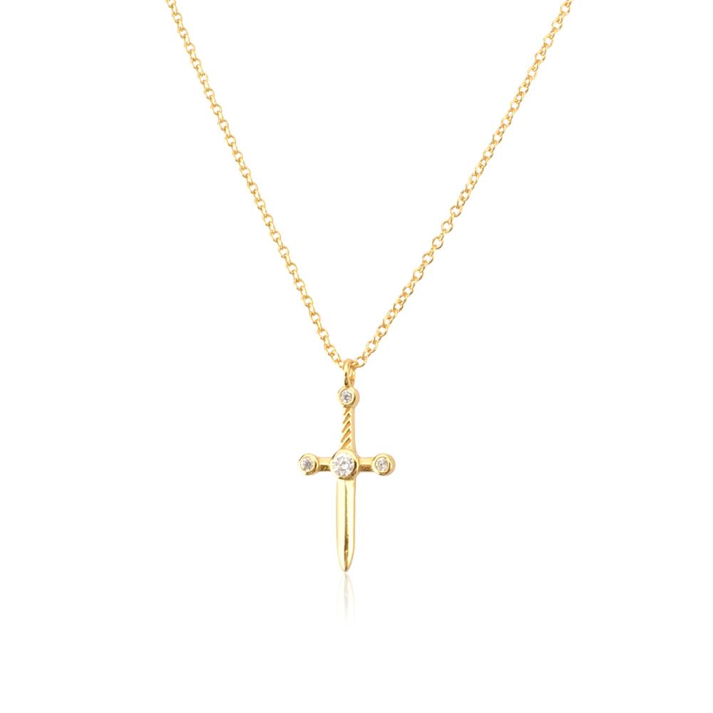 New Sterling Silver Gold Sword Small Pendant Long Chain Necklace Plain Wedding Rock Punk Thin Jewelry Gift