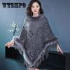 Autumn Winter Imitation Fox Fur Cloak Shawl Batwing Coat Women's Faux Fur Coat Plus Size Tassel  Sweater Coat Mid-length