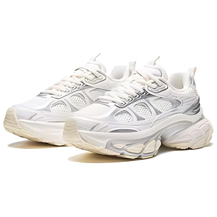 Anta Fuyiao Толстая подошва Повседневная кожаная сетка Сращивание ретро низкий верх папы обувь женские кроссовки Белый Серебристый 122438897-1