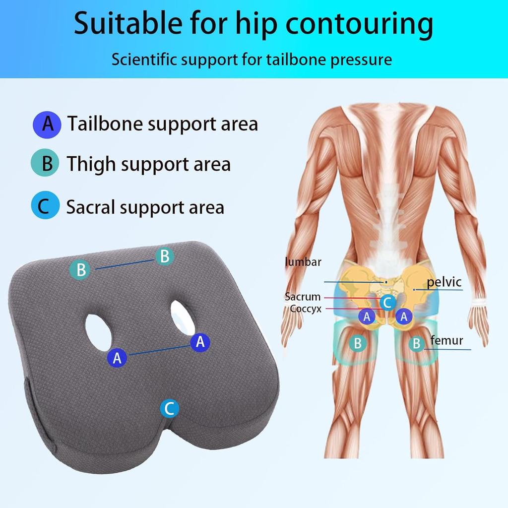 Подушка сиденья из пены с эффектом памяти для офисного кресла, запатентованная подушка сиденья для снятия давления при долгом сидении на офисном/домашнем кресле, в машине, инвалидной коляске, нескользящая
