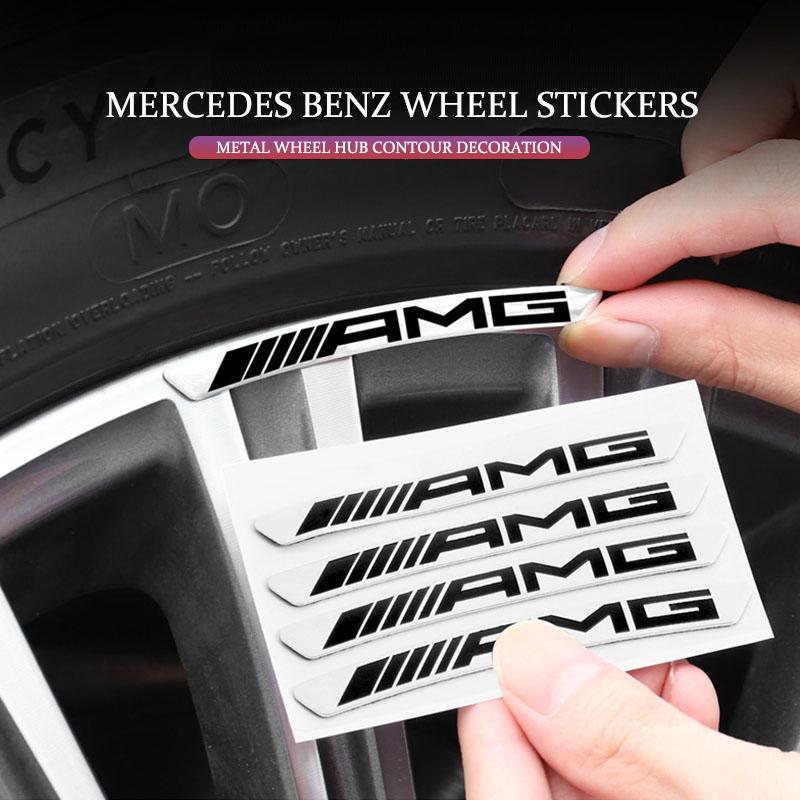 GMO3 4Pcs Car Tire Contour Stickers Metal Decorative Accessories For Mercedes Benz AMG W177 W176 X166 X167 C257 C218 X253 C118 C117