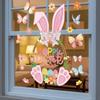 Pink Rabbit Basket Electrostatic Stickers Rabbit Bunny Wall Decal  Happy Easter Party