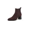 Krazing Pot Cow Suede Winter Round Toe Thick High Heels Modern Boots Women Slip On Office Lady Big Size 42 Ankle Boots