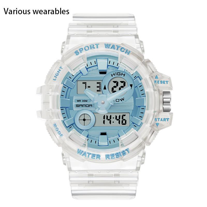 Трендовые спортивные новые цифровые часы модные двойной дисплей большой циферблат светящиеся водонепроницаемые часы унисекс