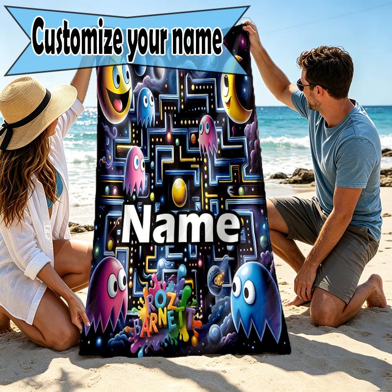 Custom Name Personalized PAC Print Beach Towel, for Trip Camping Beach Party Home Decor, Birthday Gift for Family & Friends