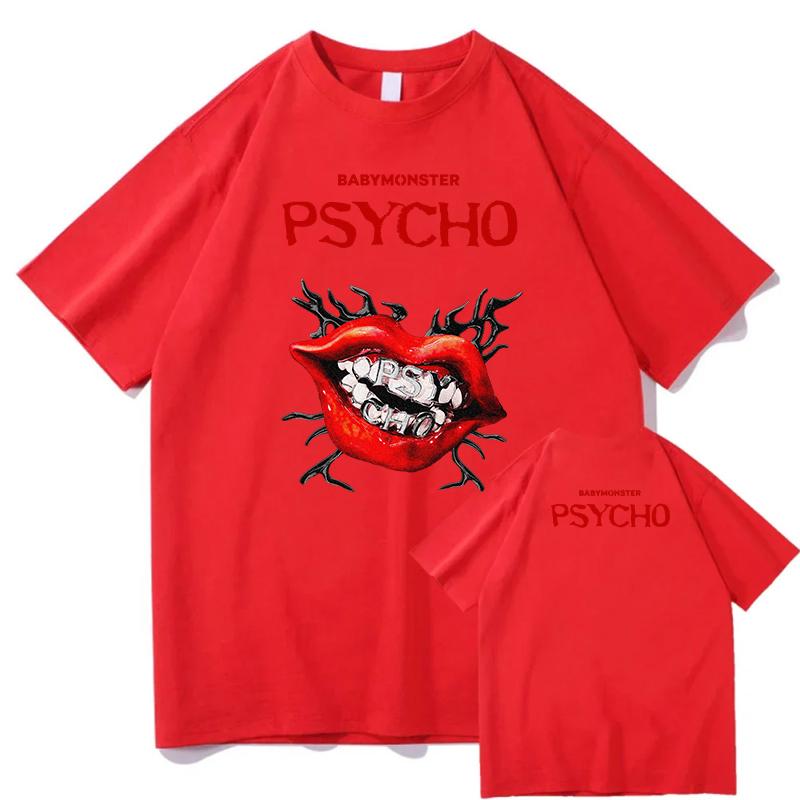 Новые футболки BABYMONSTER PSYCHO с графическим принтом Хлопковые футболки Свободный крой Модная женская футболка Мужская одежда Качественные топы Streetwear