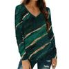Женская модная повседневная футболка с длинным рукавом и V-образным вырезом в полоску с принтом и карманом