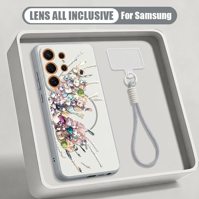 Чехол-шнурок с принтом разноцветных бабочек для Samsung S26 S25 Ultra S24 Plus S23 FE A16 A17 A35 A36 A37 A54 A55 A56 A57 5G Магнитный Гибридный чехол из ТПУ+ПК