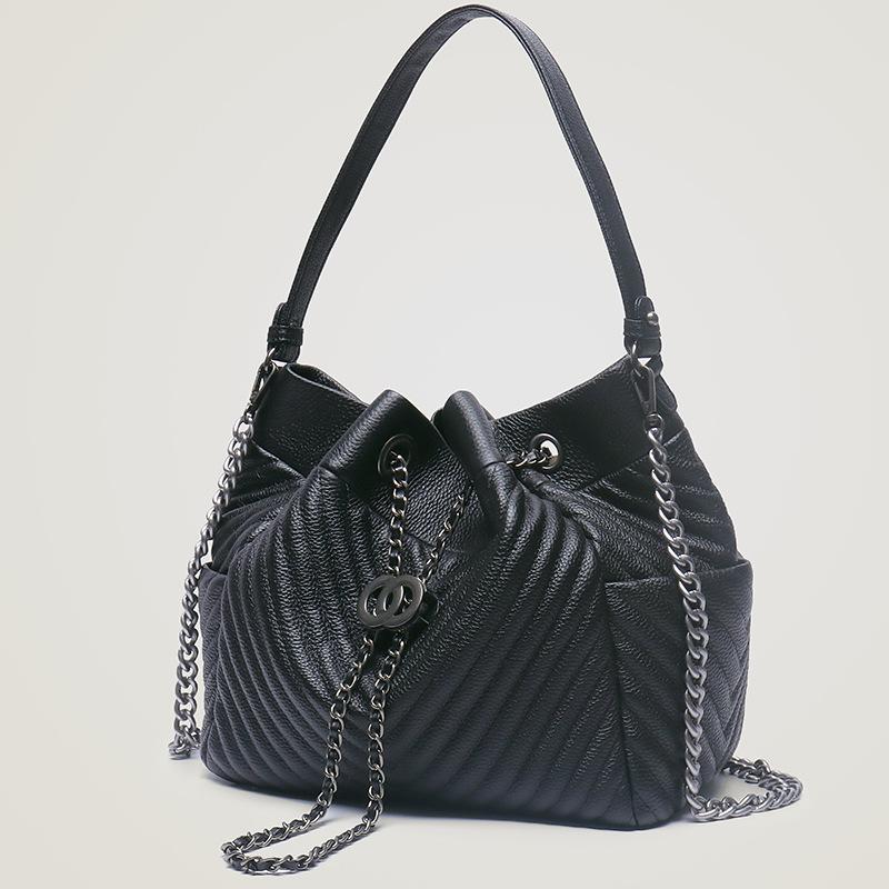 Прямая партия полный первый слой коровьей кожи V-образный узор женская сумка универсальная кожаная сумка-ведро большой емкости портативная наплечная женская