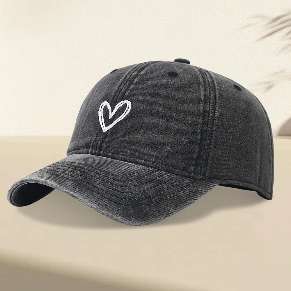 New Outdoor Fashion Sport Baseball Caps For Women Love Heart Embroidery Hat Cap Female Washed Cotton Dad Hat