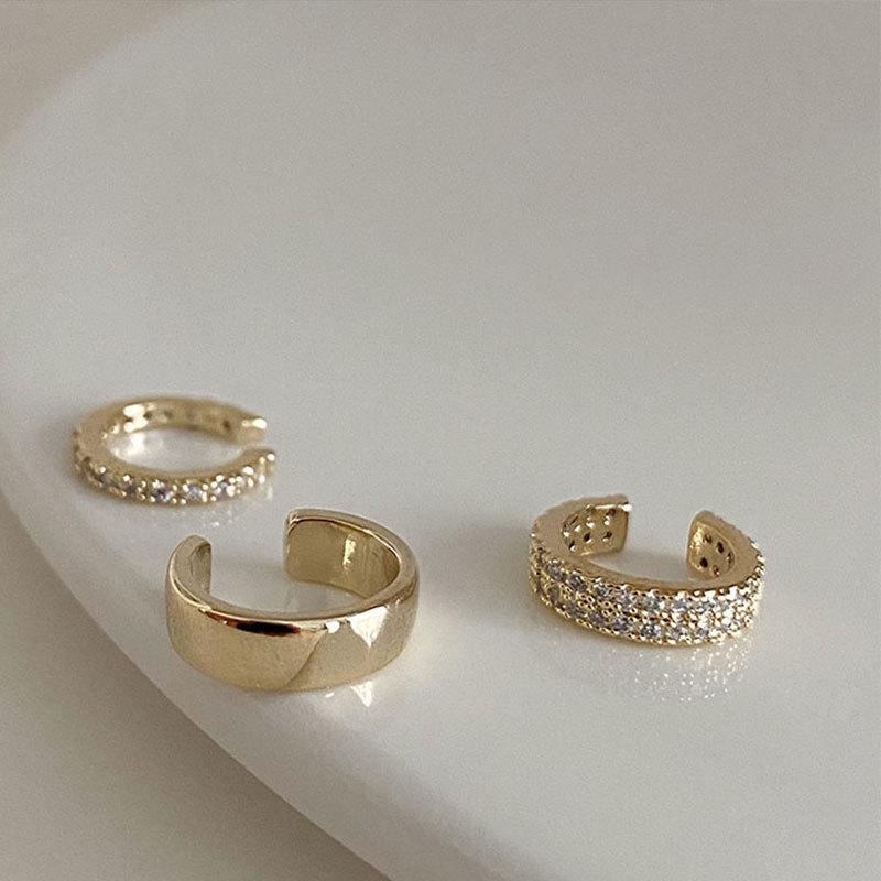 2025 New Fashion Gold Color Circle Non-Piercing Ear Clip Earrings for Women Man Fake Piercing Ear Cuff Earrings Zircon Set Gift