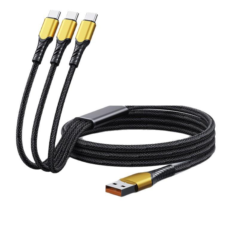 100 Вт 3-в-1 USB Type C Кабель USBA/ USBC к 3 Type C Кабель для быстрой зарядки Разветвитель для iPhone17 Samsung Xiaomi Huawei