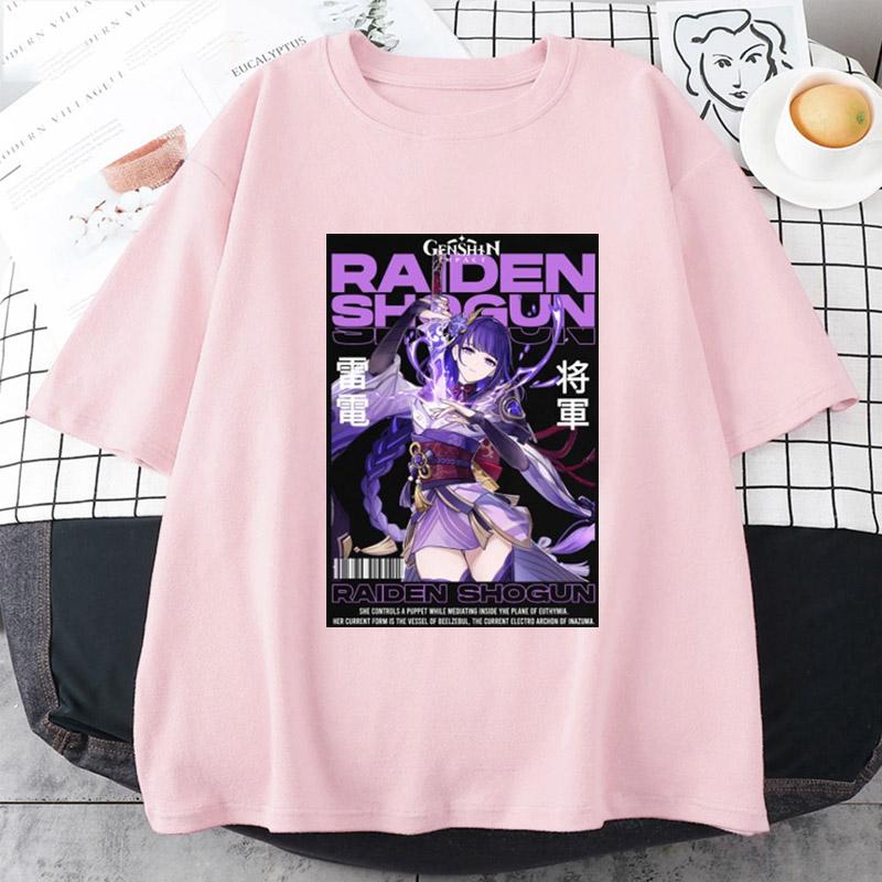 Genshin Impact-Raiden Shogun футболка аниме Unsiex спортивные топы с короткими рукавами повседневная свободная футболка с рисунком